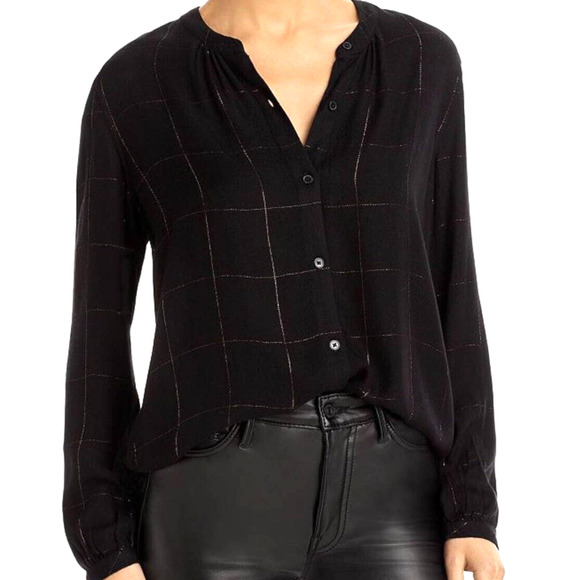 Rails NWT Eloise LS Shirt Ebony Tinsel Black Metallic Thread Gold Size XS Soft - Picture 1 of 10